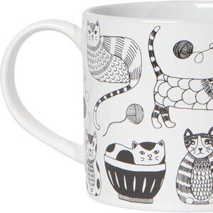 Now Designs - Purr Party Mug Stoneware | 14 oz. | White Mug with Cat Doodles